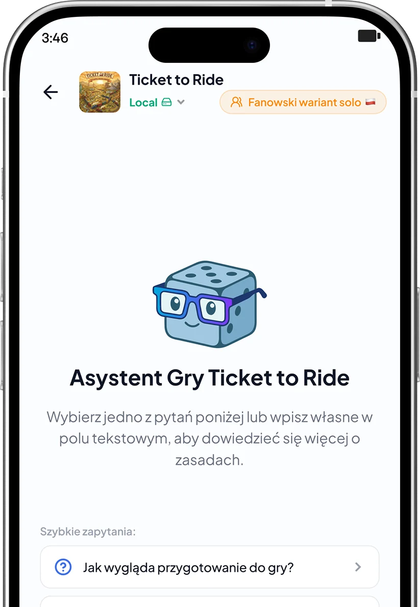 Ekrany mobilne BoardPal pokazujące przeglądanie gier i pomoc asystenta