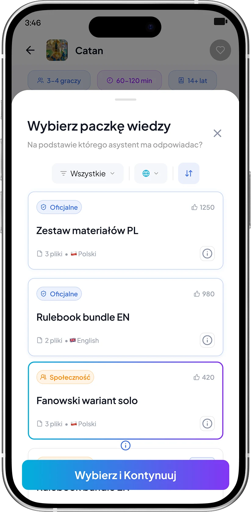 Widok półki BoardPal z wyszukiwalnymi kartami gier i krótkimi statystykami.