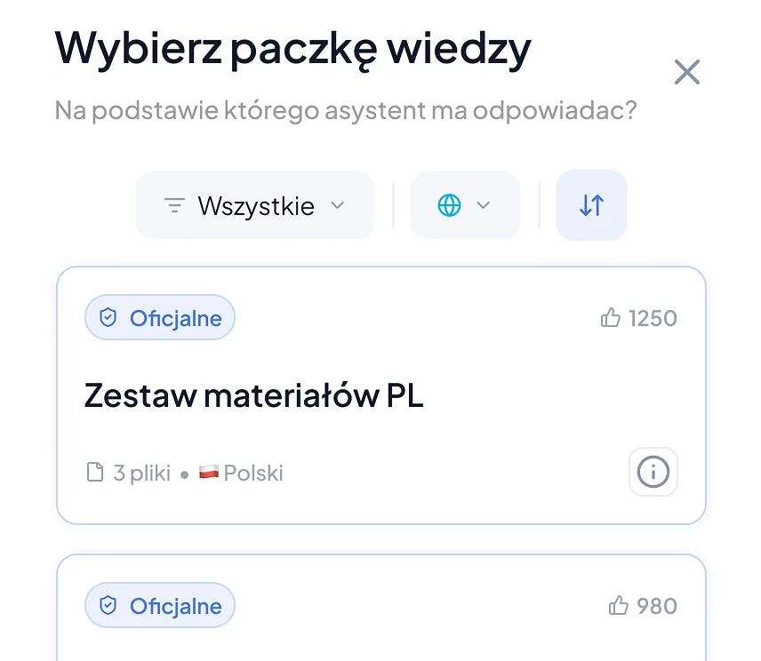 Wybór źródła wiedzy BoardPal z oficjalnymi i językowymi pakietami zasad.