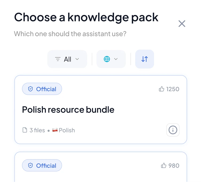 BoardPal knowledge source picker with official and language-specific rule bundles.
