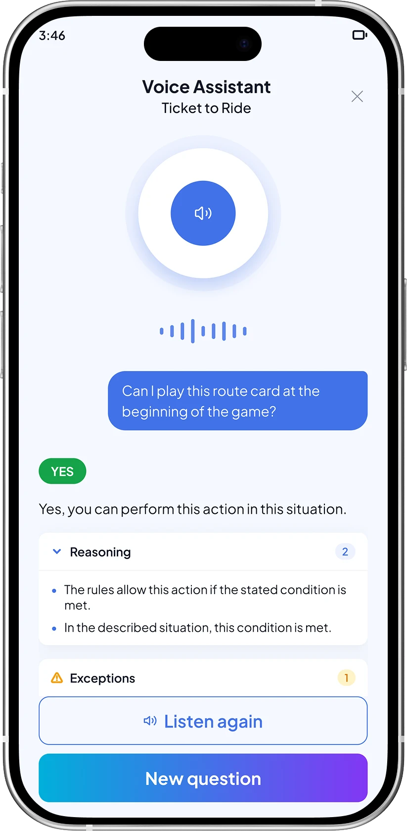 BoardPal game details screen with metadata, official sources, and assistant entry.